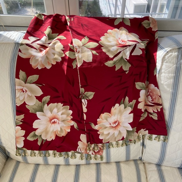 Dark Red Floral Wrap or Scarf with Beads at End - Picture 6 of 7